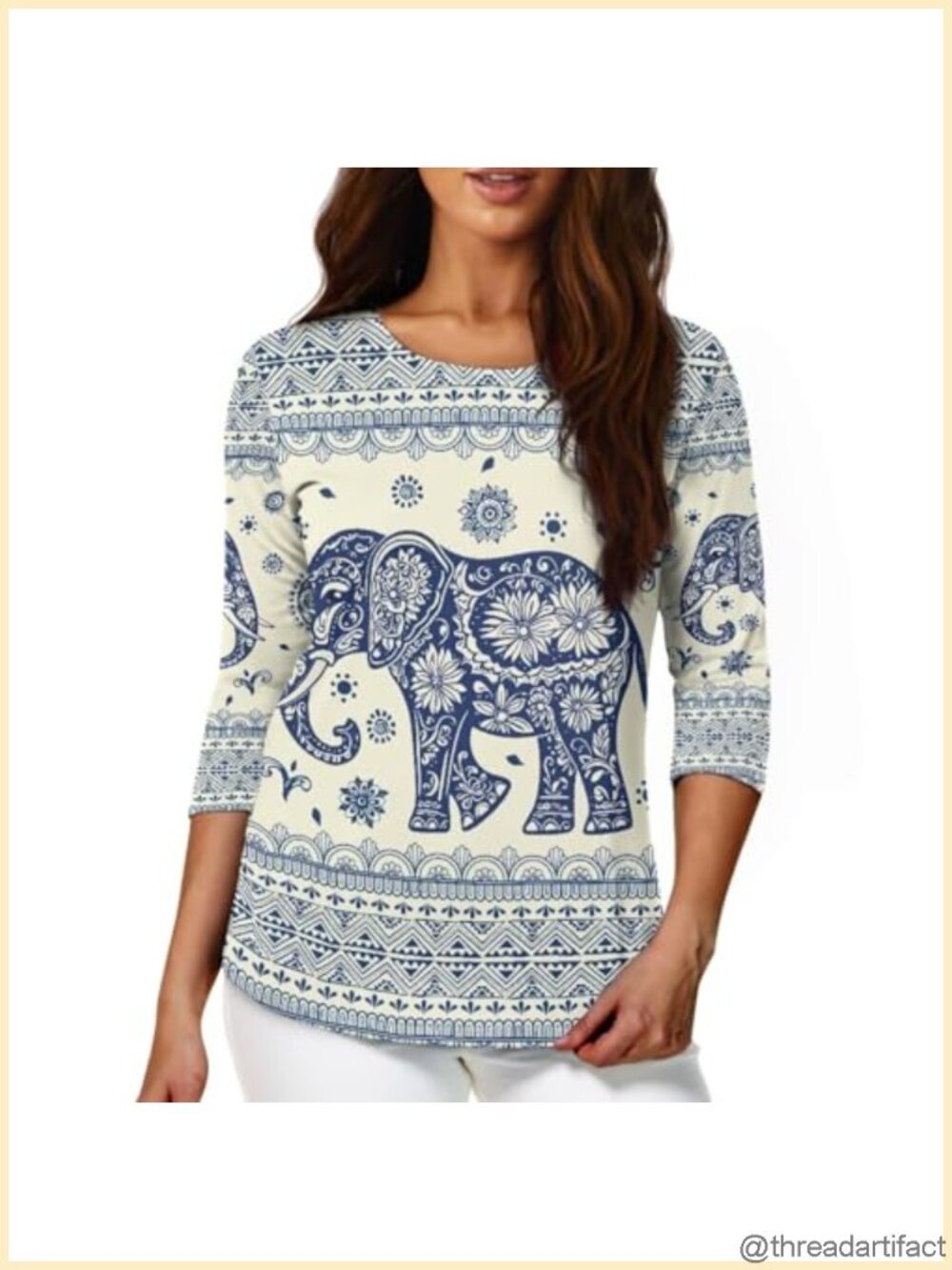 Women's 3/4 Sleeve Loose Fit Crew Neck T-Shirt Polyester Casual